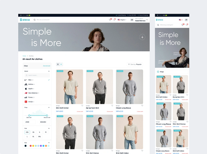 Screenshot of a modern ecommerce website developed by Eavico
