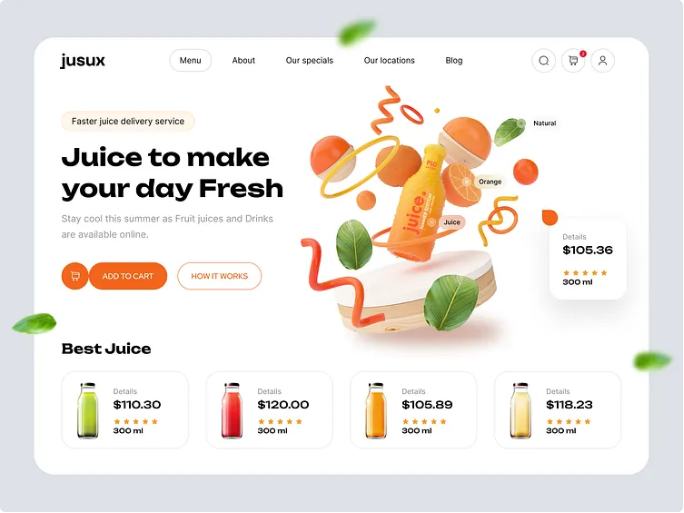 Food ecommerce website homepage showcasing fresh products and easy ordering