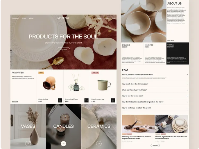 Elegant ceramics ecommerce website homepage designed by Eavico
